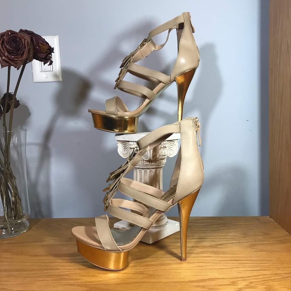 bebe Janelle Chevron Platform Heels Sands